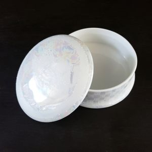 Vintage Signed Hand Painted Butterfly Lusterware Ceramic Trinket Box